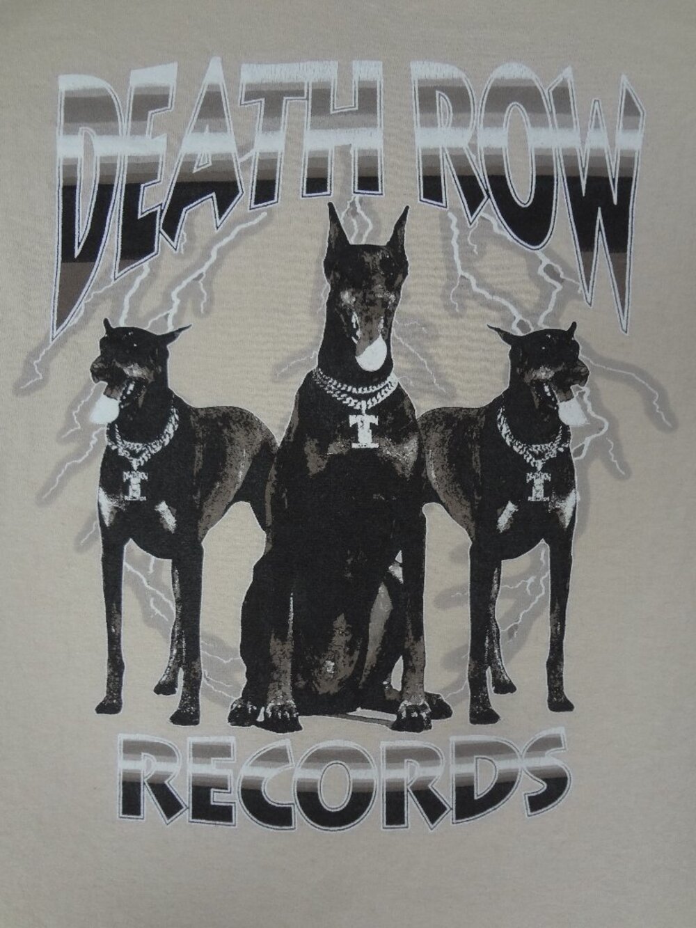 DEATH ROW RECORDS DOBERMANN LIGHTNING BOLTS OFF-WHITE BEIGE SMALL T-SHIRT L559